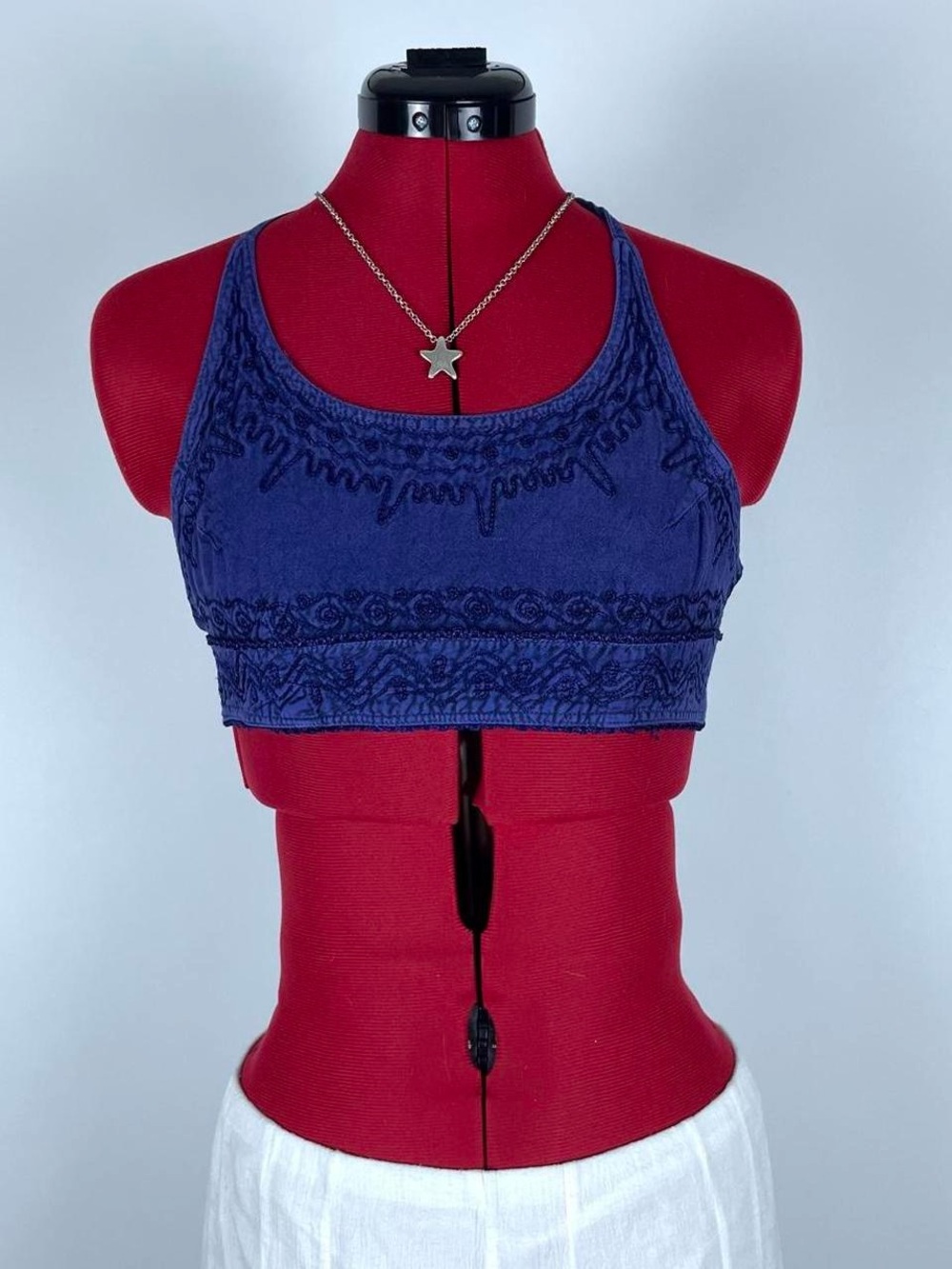 Vintage 90s Blue Embroidered Halter Top
